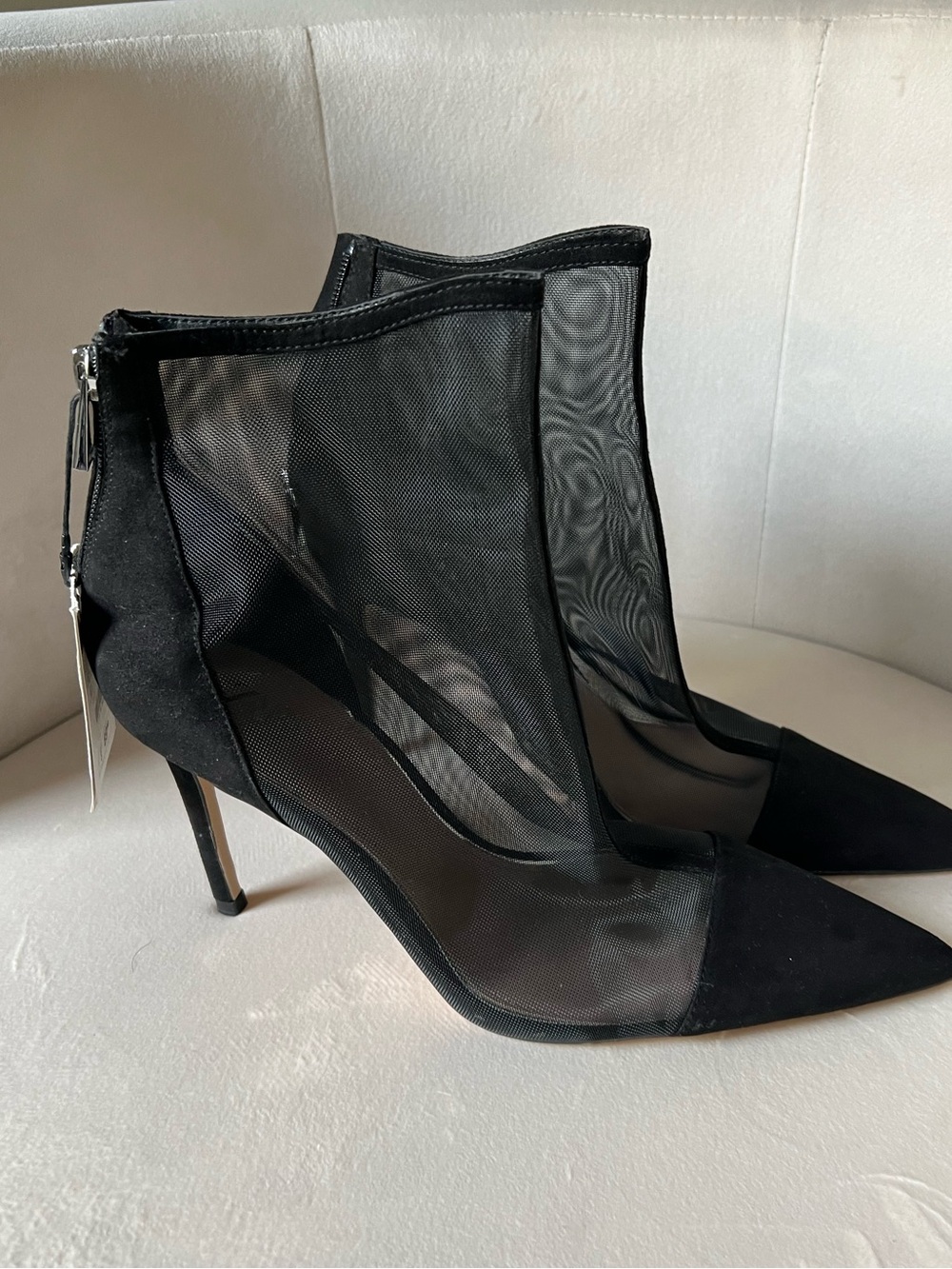 Zara Black Mesh Pointed-Toe Stiletto Booties - Women 10